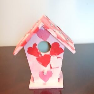 Charming Pink and Red Heart Birdhouse